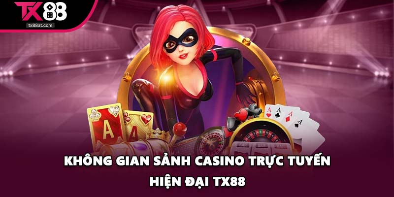 Không gian sảnh casino trực tuyến hiện đại TX88